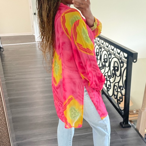 Vintage Sheer Blouse Top Shirt Oversized Button Up - Picture 9 of 10